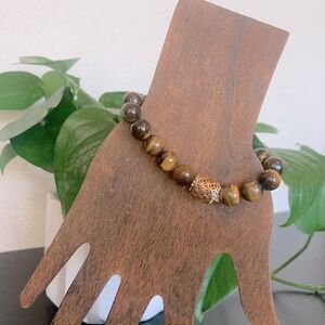Fun Tigers Eye Beaded Bracelet with Metal Bead